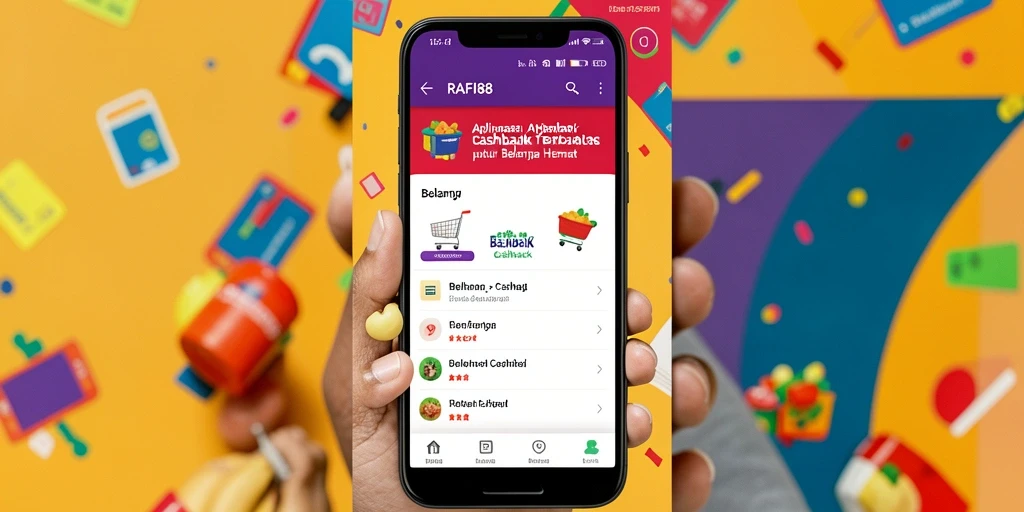 Antarmuka menarik dengan berbagai penawaran cashback untuk belanja.