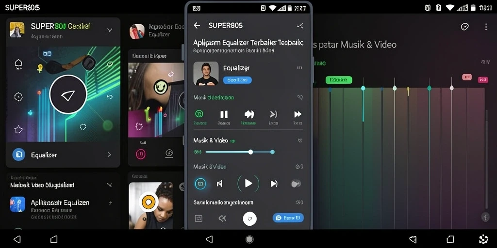 Tampilan antarmuka pengguna aplikasi Equalizer SUPER805 yang menarik.