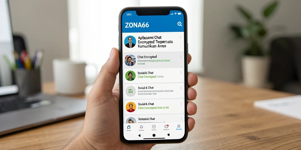 Antarmuka pengguna ZONA66 yang modern dan aman untuk chatting.